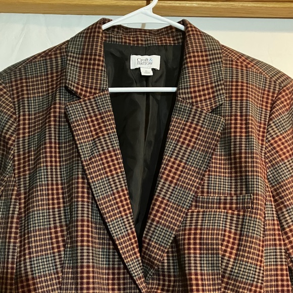 Croft & Barrow Womens XL One Button Blue & Berry Multi Plaid Long Sleeve Blazer - Picture 5 of 9